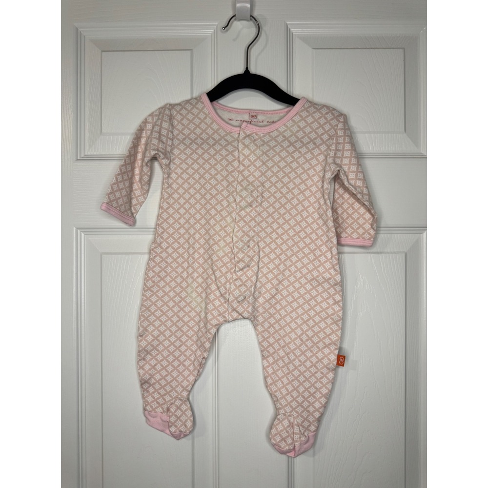 Magnificent Baby Pink Geometric Diamond Magnetic Footie Sleeper 6M 100% Cotton